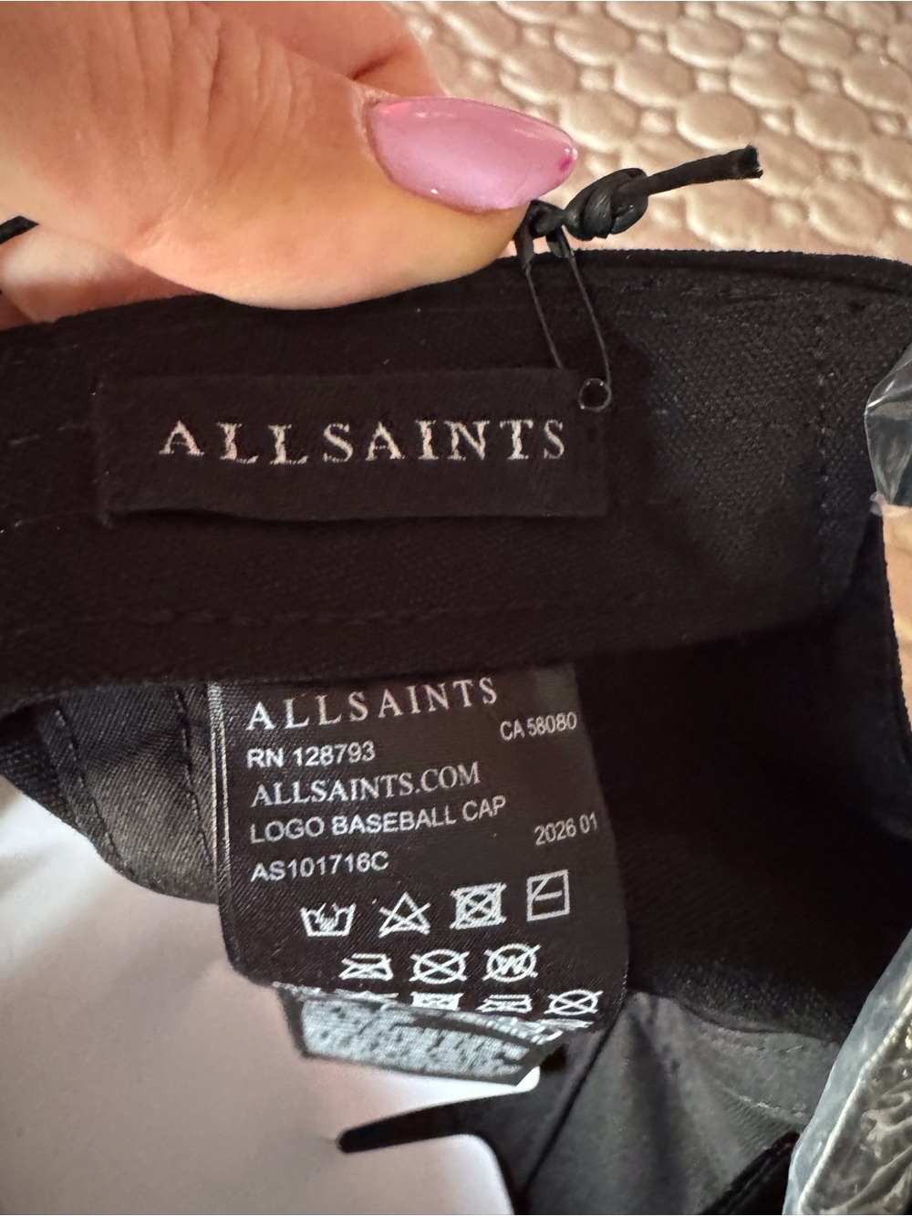 AllSaints black with white  Logo Baseball Cap Hat unisex nwt - Picture 3 of 6